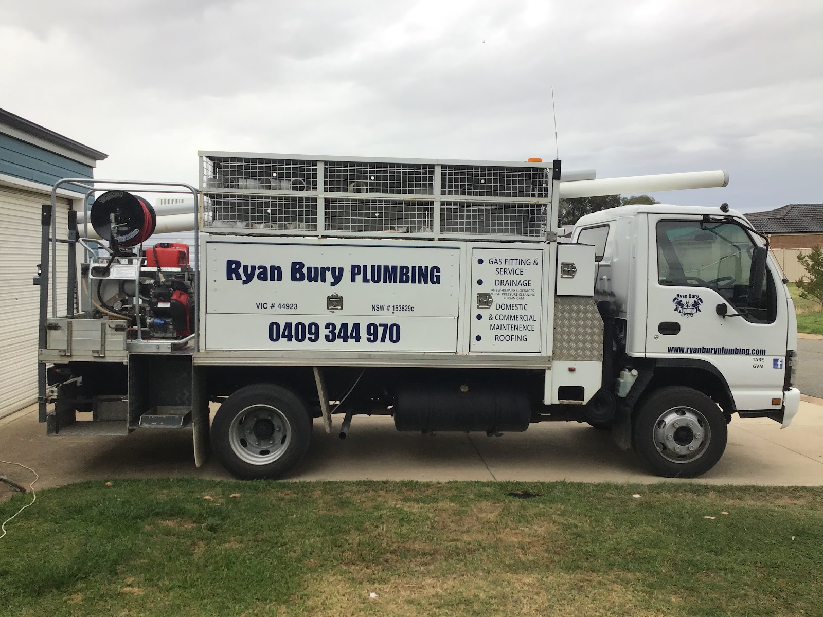 The Ryan Bury Plumbing truck loaded with a high pressure jetter and drain gear